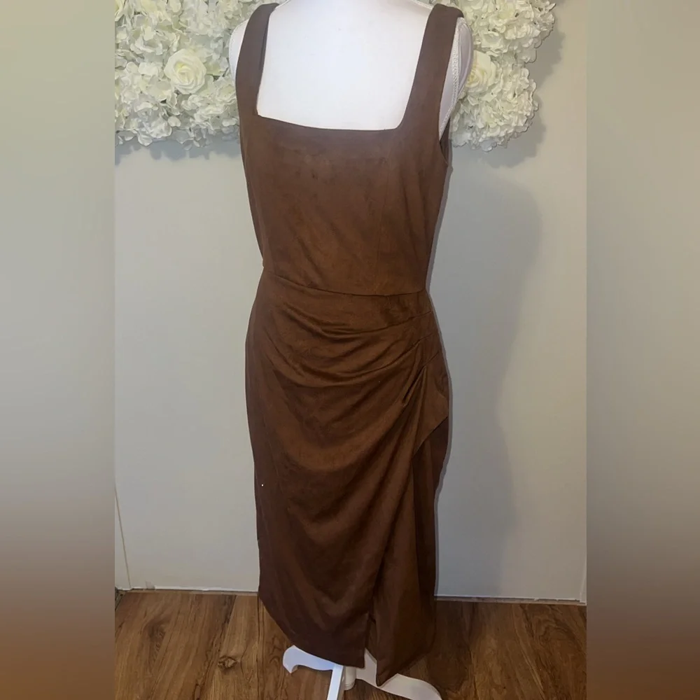 Steve Madden Chocolate Faux Suede Brown Sleeveless Midi Dress